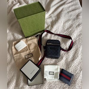 Gucci GG Black Supreme Canvas Messenger Bag & GG Supreme Canvas Bifold Wallet